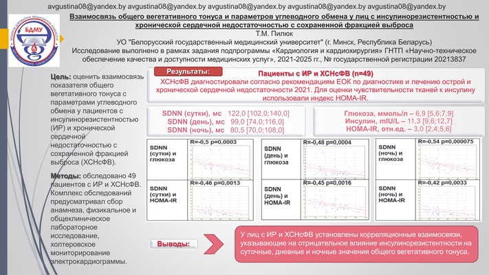 ВЗАИМОСВЯЗЬ ОБЩЕГО ВЕГЕТАТИВНОГО ТОНУСА И ПАРАМЕТРОВ УГЛЕВОДНОГО ОБМЕНА У ЛИЦ С ИНСУЛИНОРЕЗИСТЕНТНОСТЬЮ И ХРОНИЧЕСКОЙ СЕРДЕЧНОЙ НЕДОСТАТОЧНОСТЬЮ С СОХРАНЕННОЙ ФРАКЦИЕЙ ВЫБРОСА
