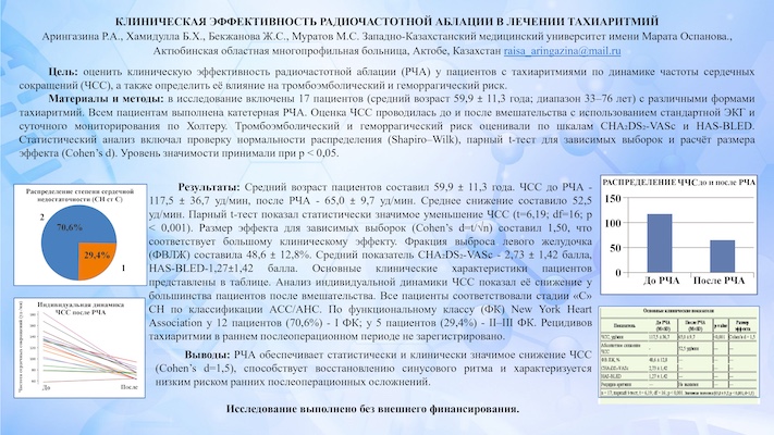 КЛИНИЧЕСКАЯ ЭФФЕКТИВНОСТЬ РАДИОЧАСТОТНОЙ АБЛАЦИИ В ЛЕЧЕНИИ ТАХИАРИТМИЙ